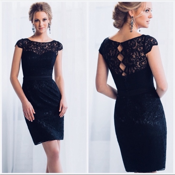 Belsoie Navy Blue Lace Cocktail Dress - Picture 1 of 8